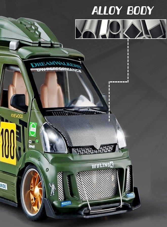 KENIRY Exclusive Alloy Metal Pull Back Die-cast Car Model with Sound Light Mini Auto Toy for Kids Metal Model Toy Car with Sound and Light (1:24 Wuling Van Modified-Green) - Image 5